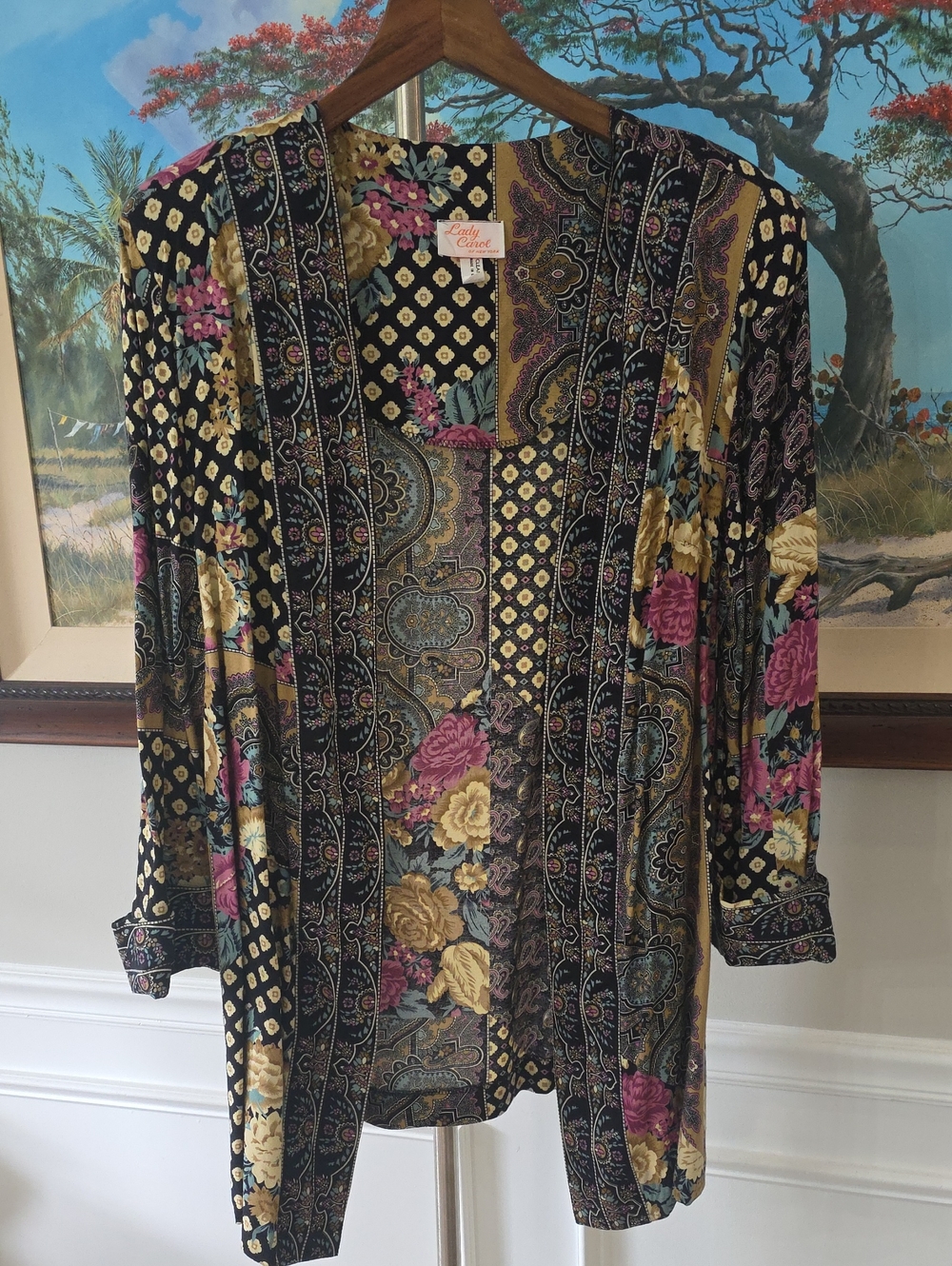 Vintage Lady Carol Floral Patchwork Kimono Jacket - Black, Gold, Pink
